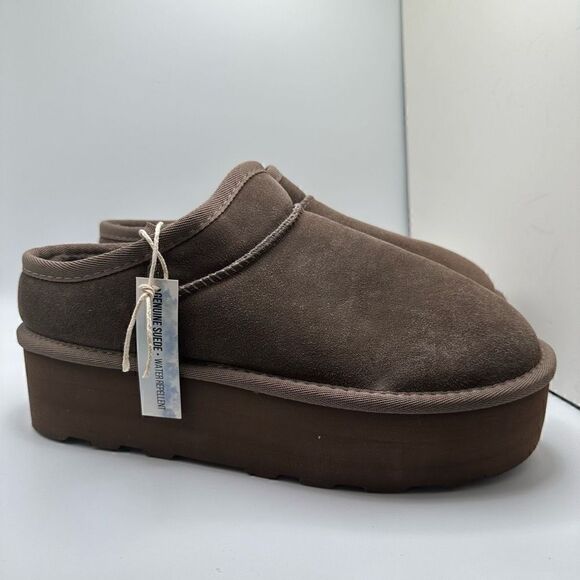 CUSHIONAIRE Women's Genuine Suede Cozy Mule Platform +Memory Foam 9 TAUPE - Picture 1 of 7